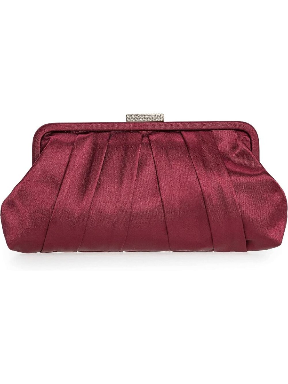〽️ Women's Burgundy Pleated Satin Clutch Bag Diamante Embellished Wedding Formal